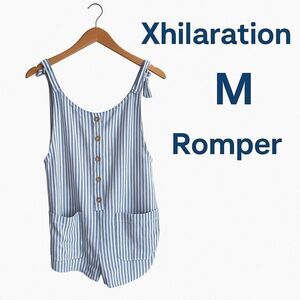 🌴 Xhilaration Blue & White Striped Tie Strap Romper - Size M